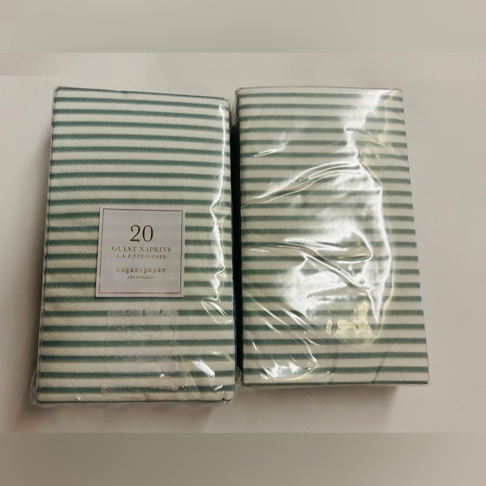 New 40 Sugar Paper Guest Napkins Green and White Stripes 4.4" x 7.75"